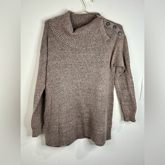 Fortune + Ivy Women’s Large Brown Cowl Neck Button Sweater 27” Length - Picture 3 of 7
